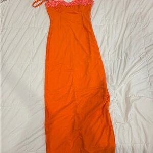 Orange and Pink Lace Trim Dress